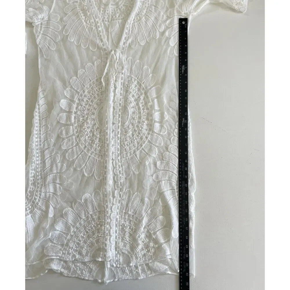 Anthropologie Adiva Floral Lace Duster Cardigan Beach Cover Up Ivory Medium